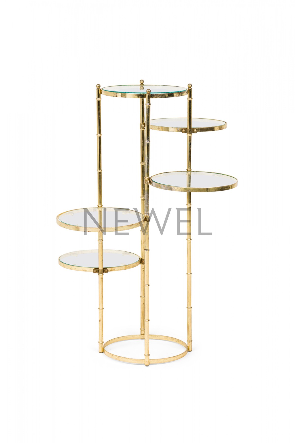 Contemporary american gilt metal and clear glass tiered plant stand