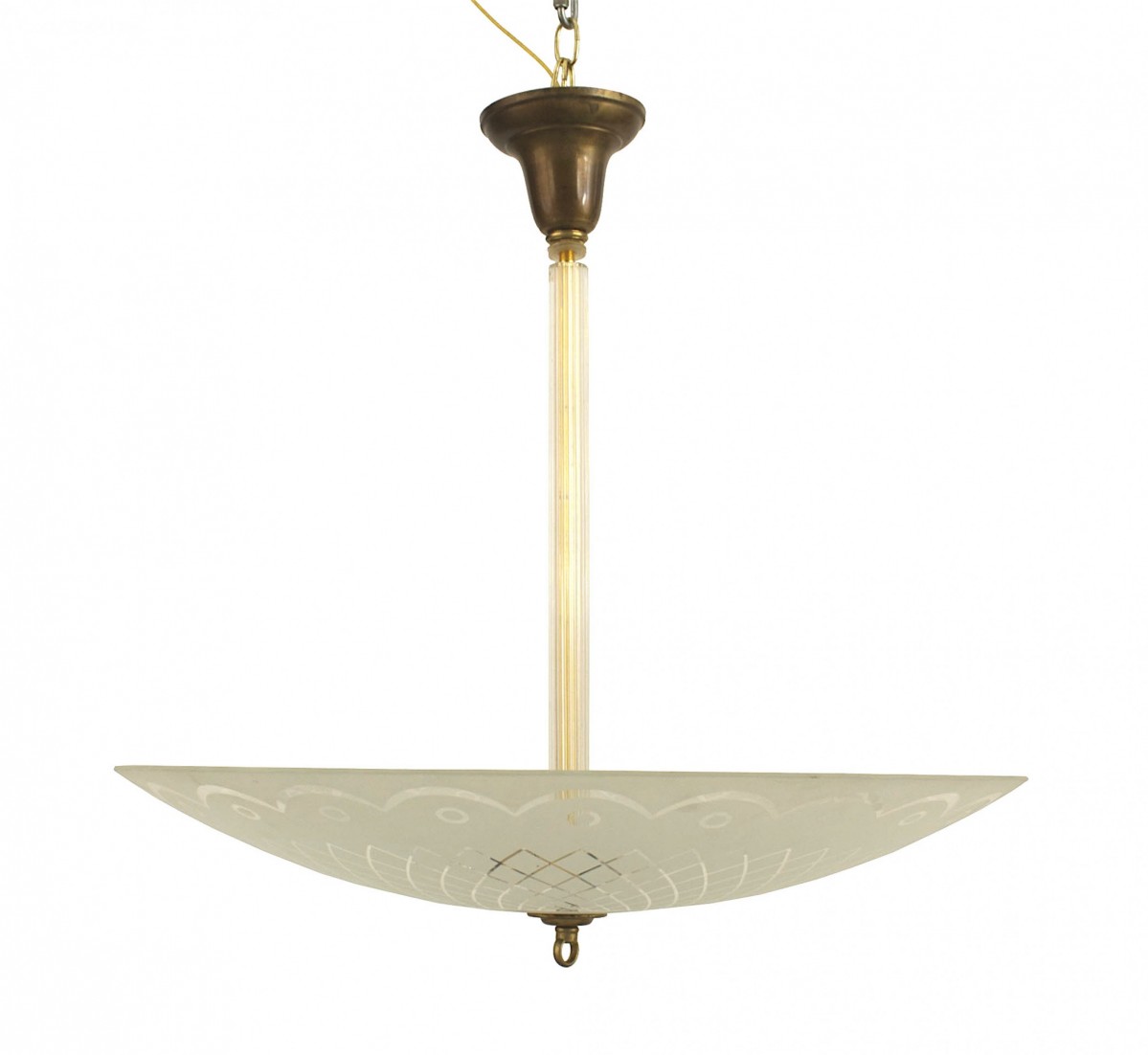 French mid century frosted glass bowl chandelier