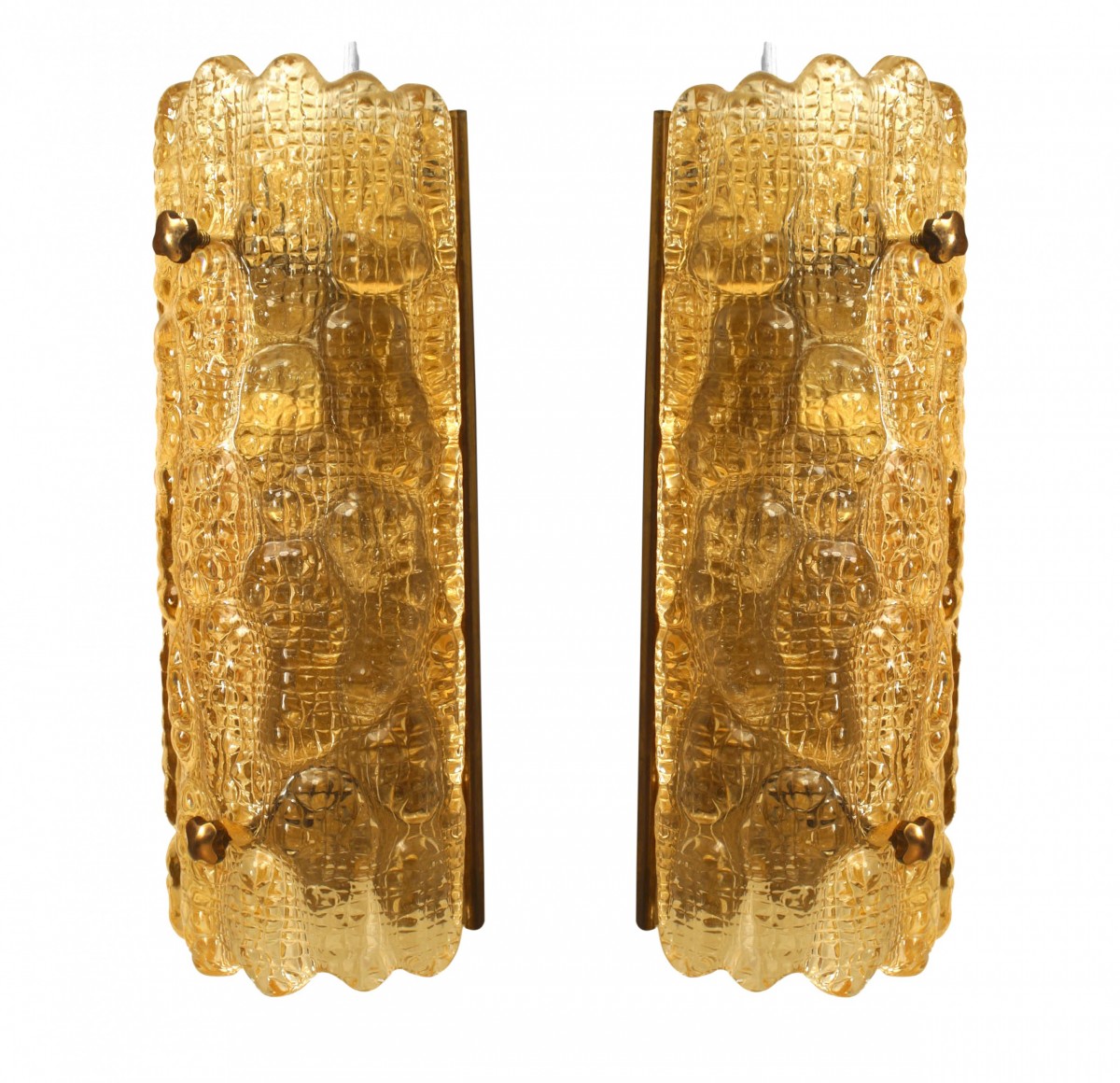 Swedish orrefors amber glass wall sconces