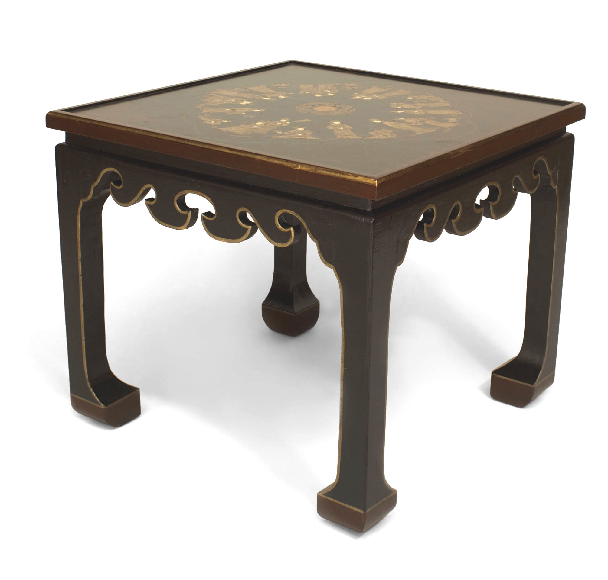 English black lacquered chinoiserie end table