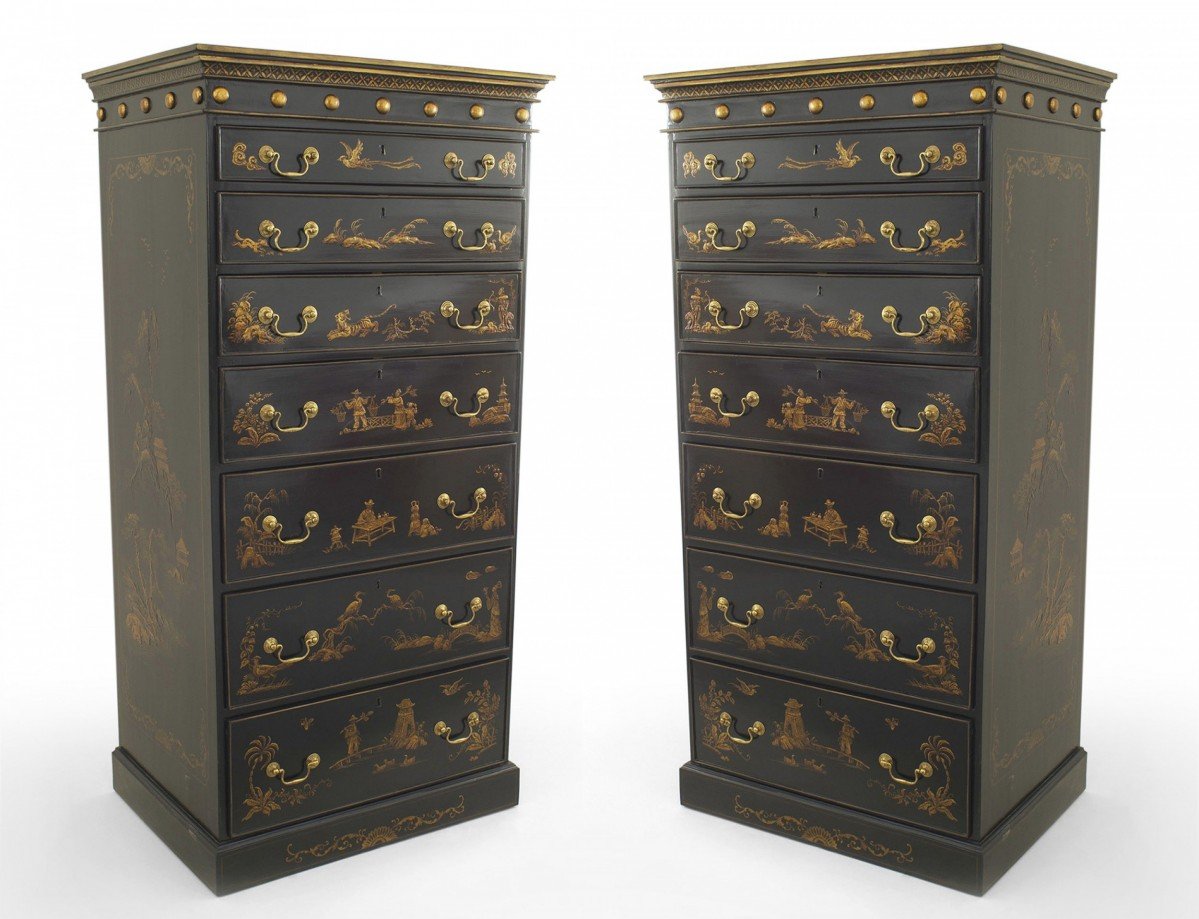 English regency black lacquered chest 1