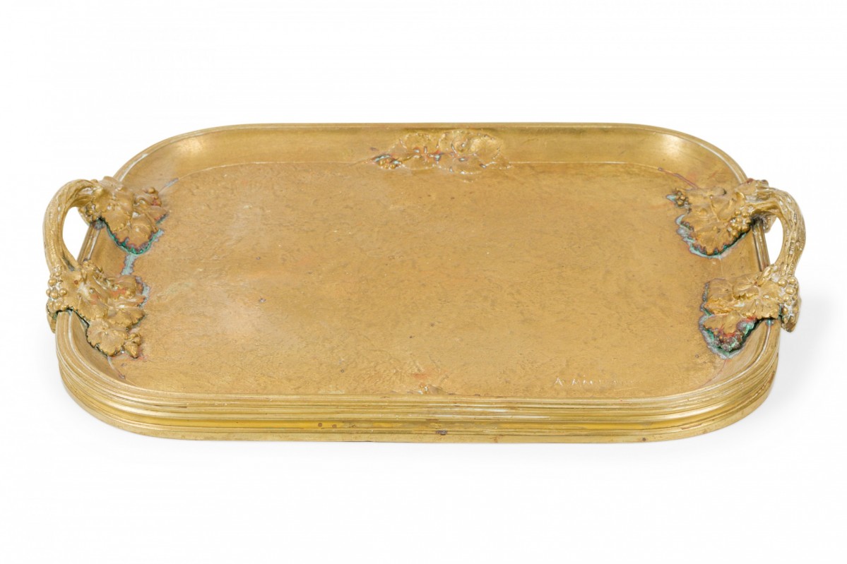 French art nouveau gilt bronze serving tray