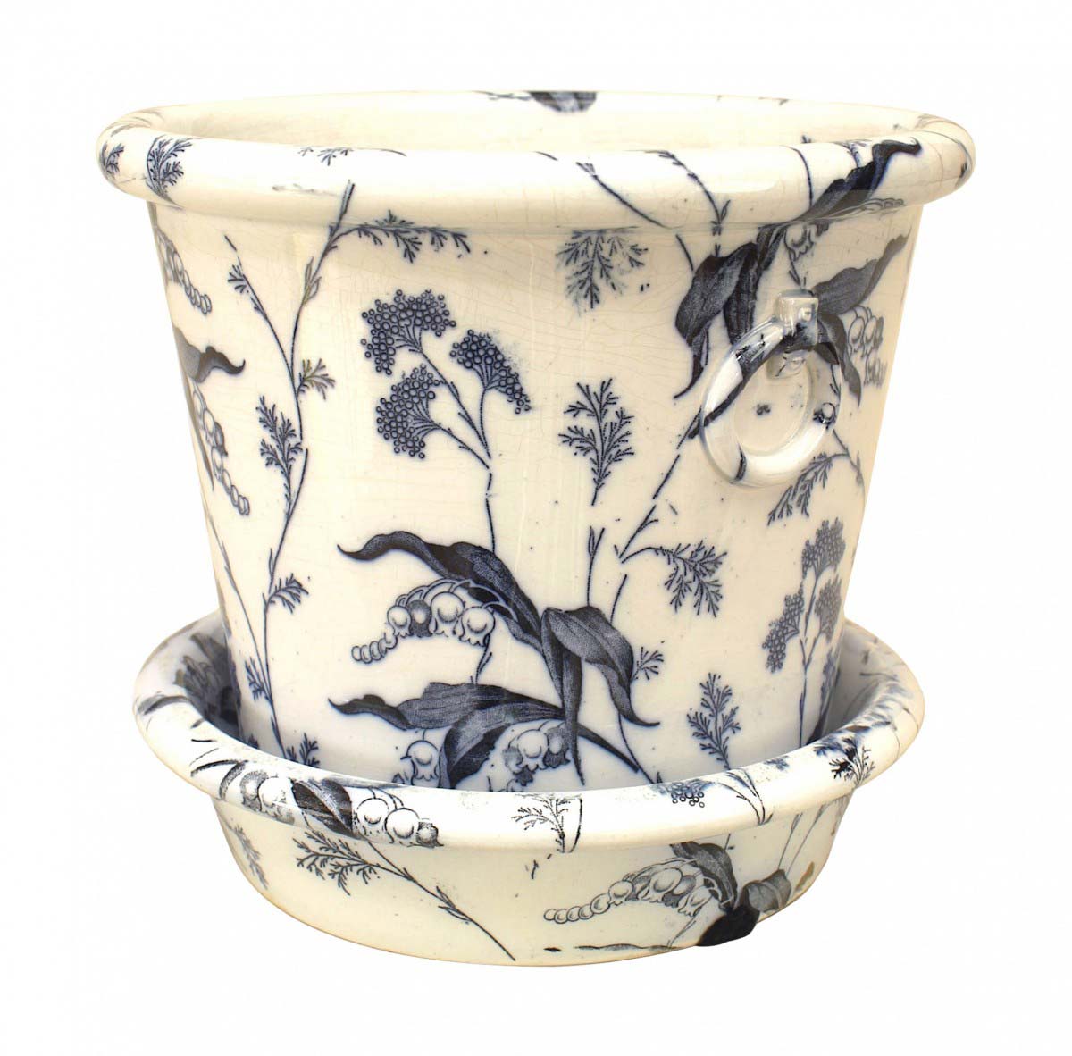 Pair english victorian blue and white ceramic pots