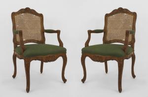 Seating armchair pair french louis xv oak bas106