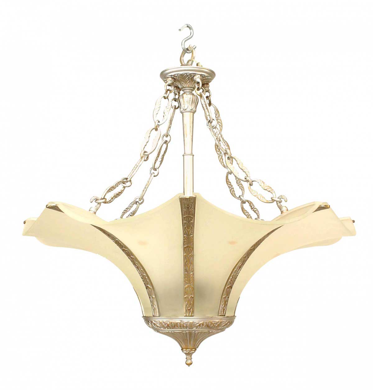 French art deco silver metal and glass chandelier 1