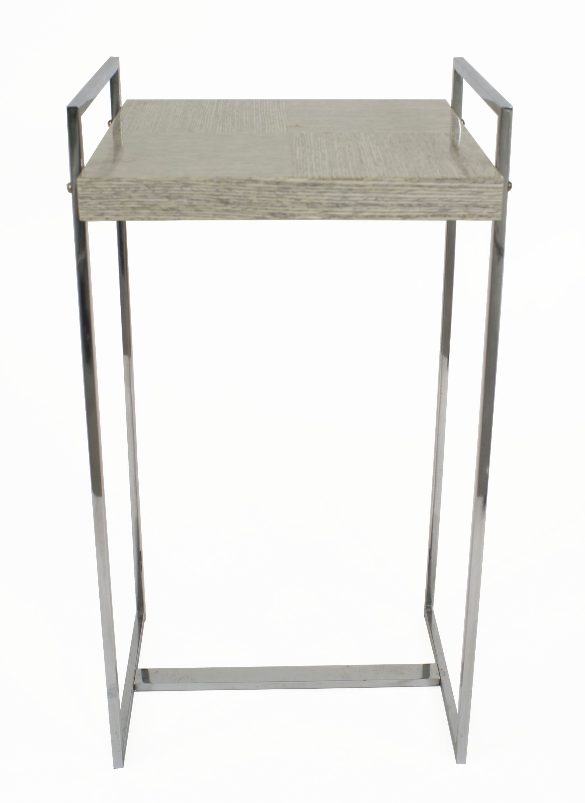 Contemporary steel and wood veneer end tables