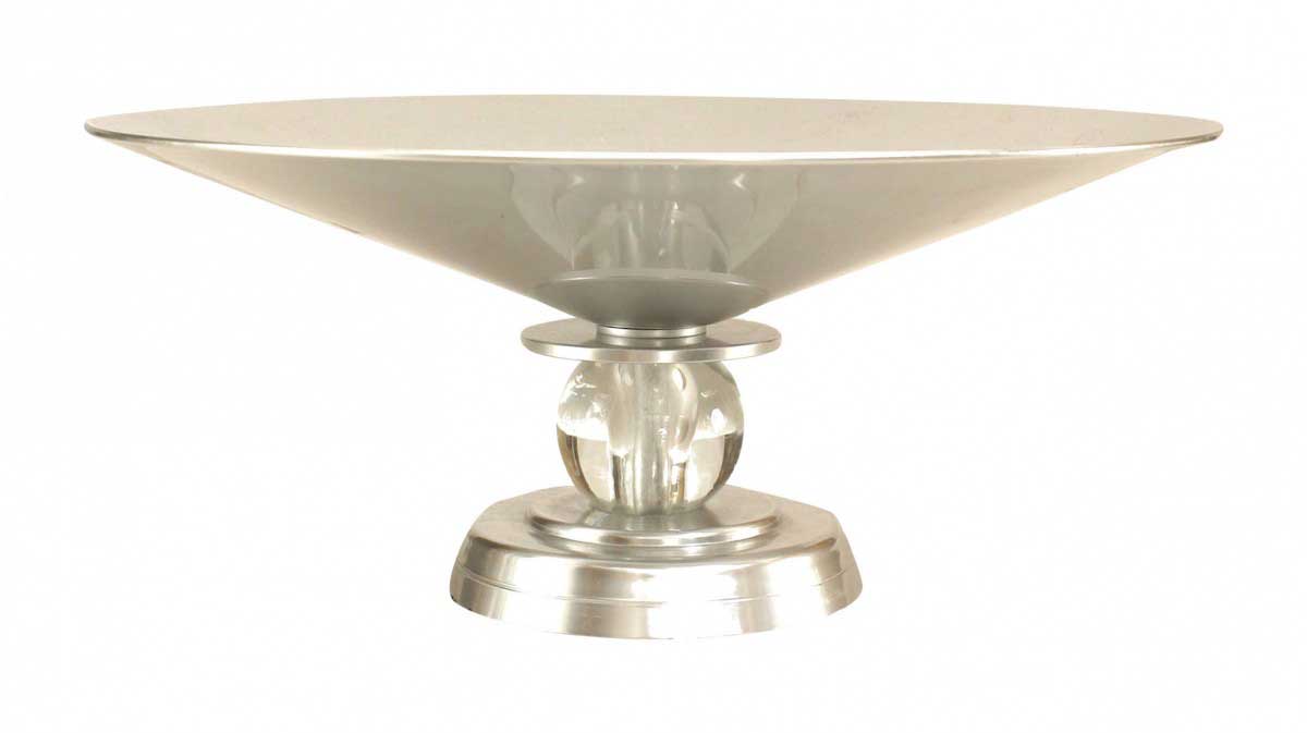American art moderne aluminum and crystal compote