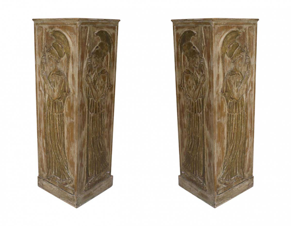Pair italian stripped pine and gilt pedestals