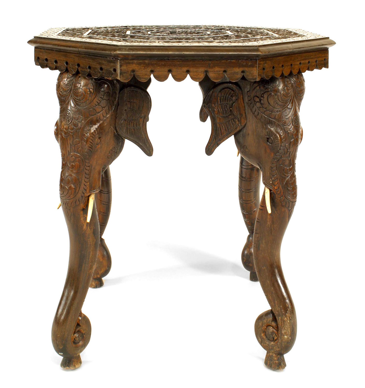 Asian burmese teak elephant end table
