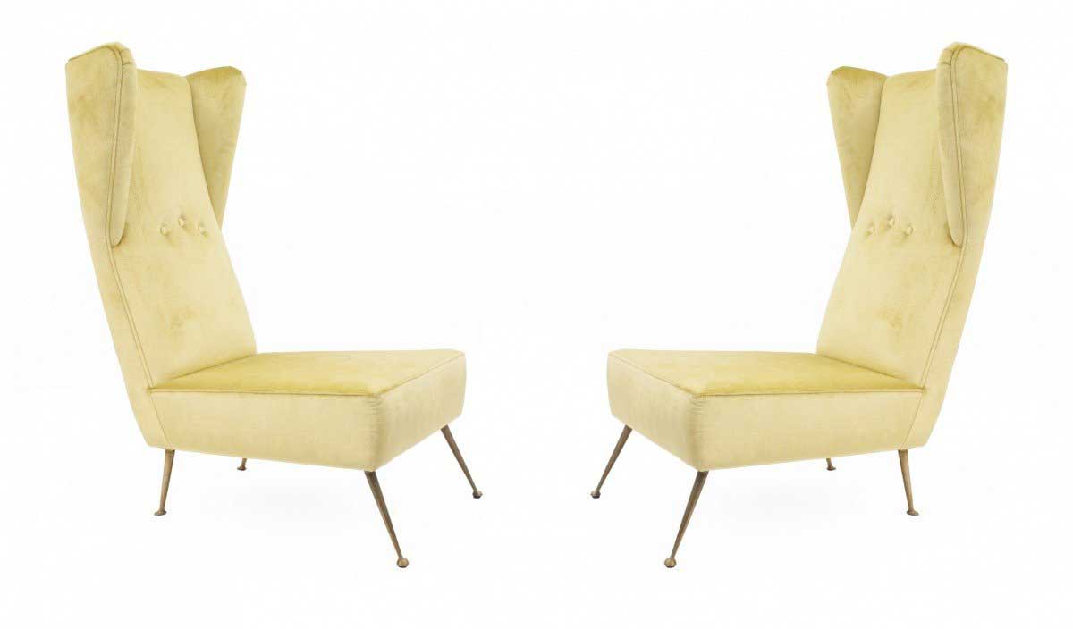 Italian post war green velvet side chairs