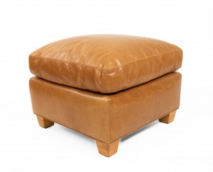 Tan Leather Square Ottoman
