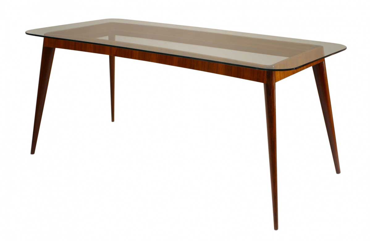 Italian Mid Century rosewood and glass dining table 1