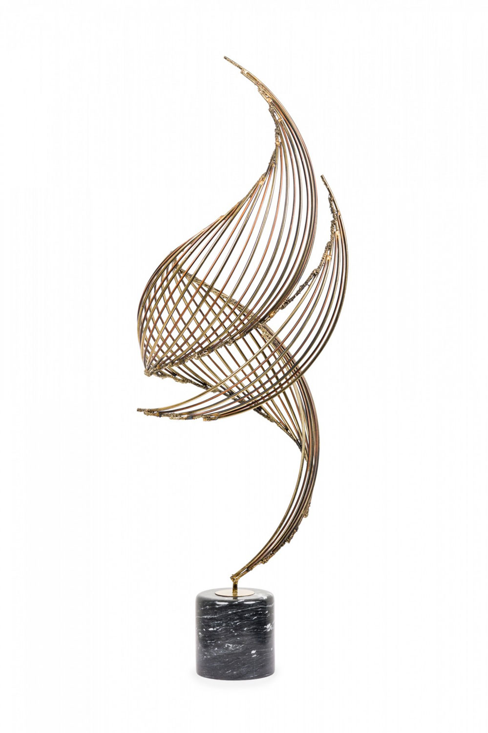 C jere mid century bronze and black marble whirlwind spiral sculpture