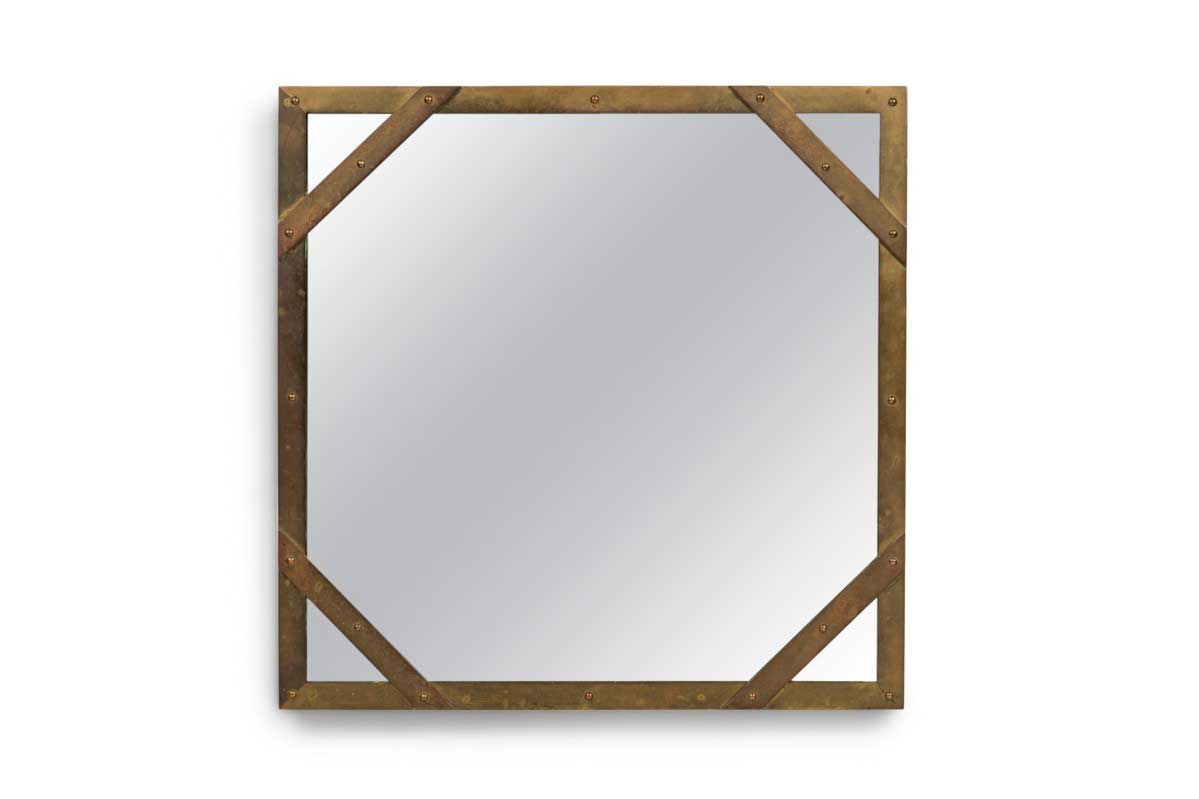 Sarreid mid century american studded square brass frame mirror