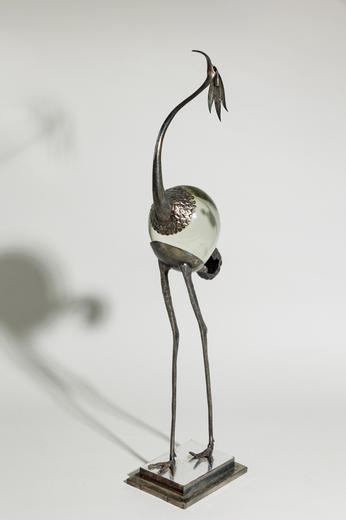 Franco lafini italian mid century silver plate and crystal crane