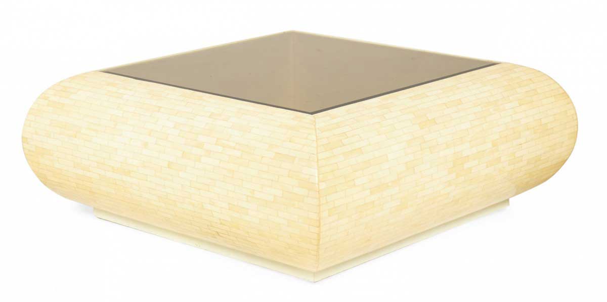 Enrique Garces Colombian High Style Bull Nose Bone Veneer Coffee Cocktail Table