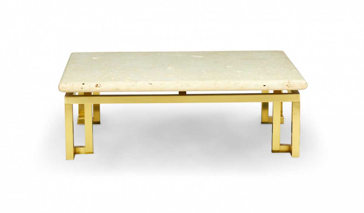 Luten Clary Stern Inc American High Style Fossil Stone and Satin Brass Coffee Cocktail Table