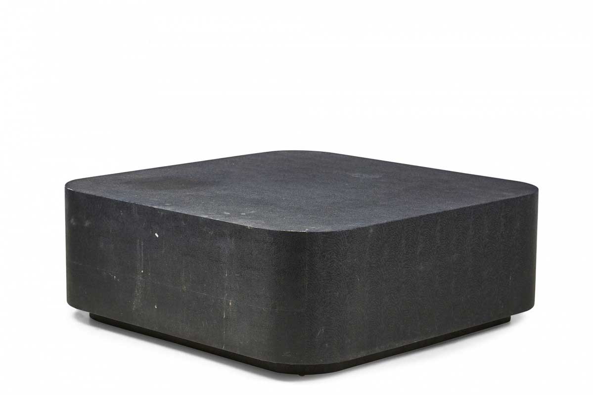 American Mid Century Black Faux Shagreen Square Coffee Table