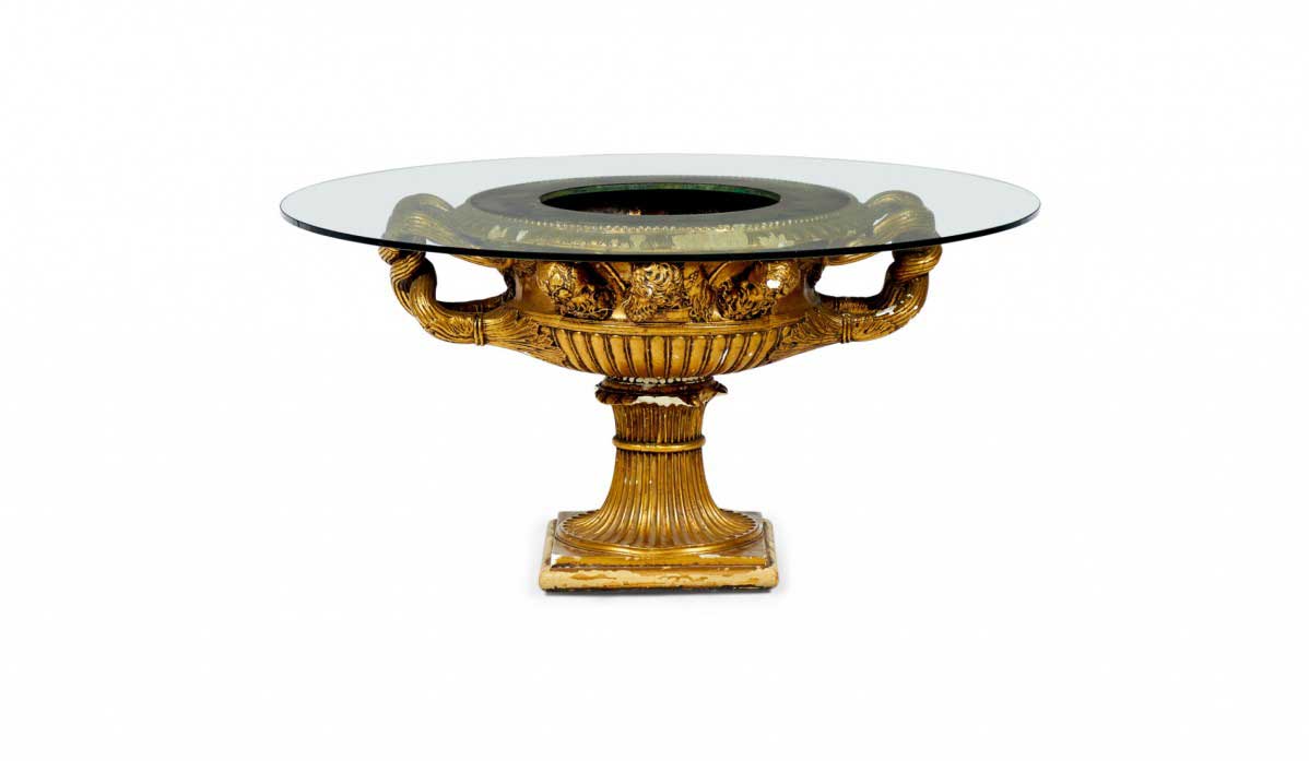 James Mont American High Style Gilt Finished Plaster and Glass Planter Urn Coffee Table