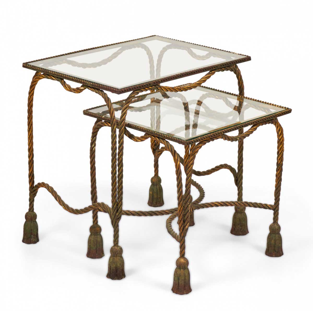 Palladio Italy Baroque Style Rope and Tassel Gilt Iron Nesting Tables