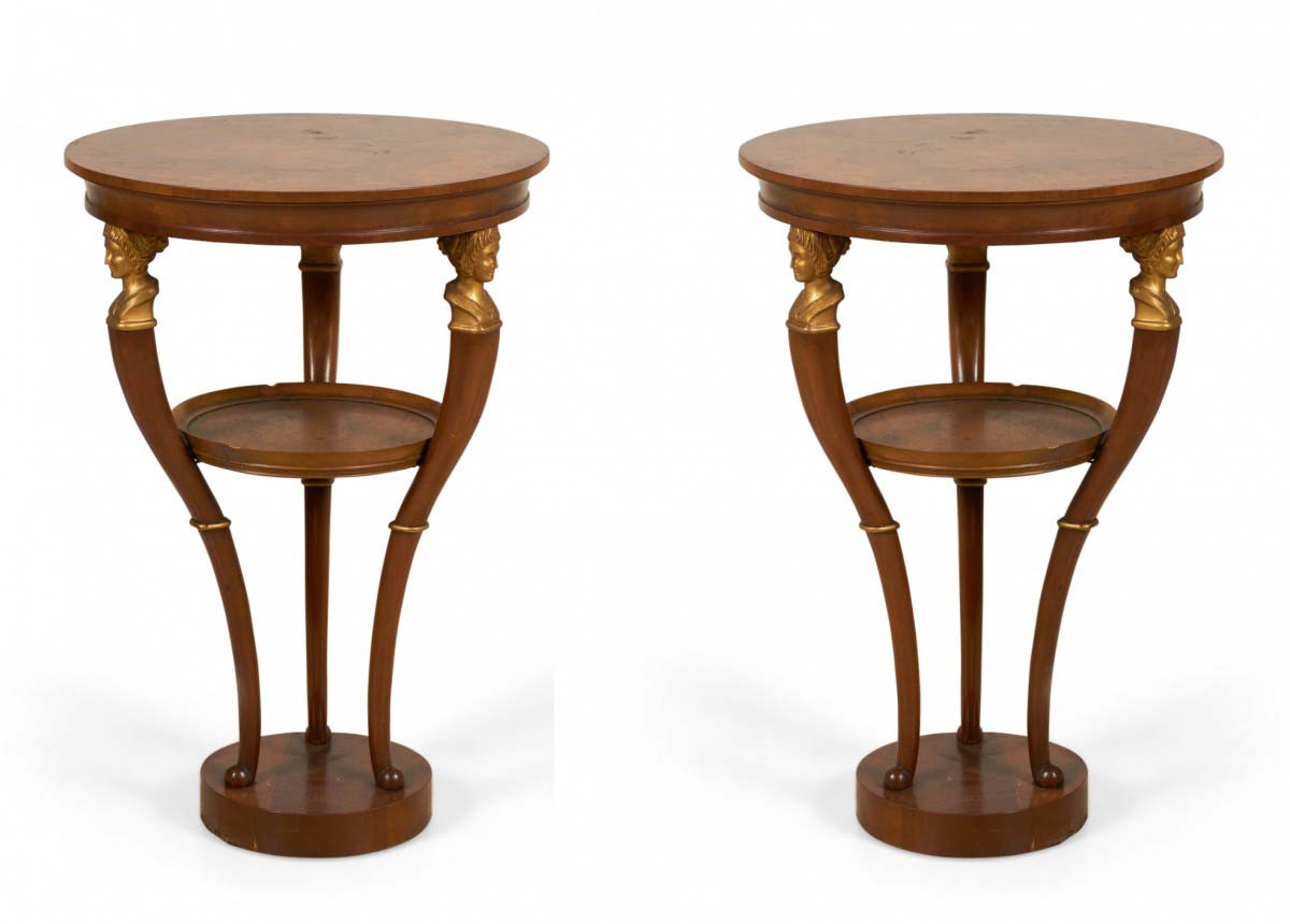 Pair of Baker Furniture Company Mid Century Neoclassical Style Circular Mahogany End Side Tables