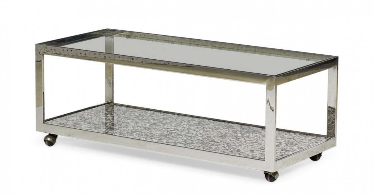 Milo Baughman American Mid Century Two Tier Chrome and Granite Cocktail Coffee Table