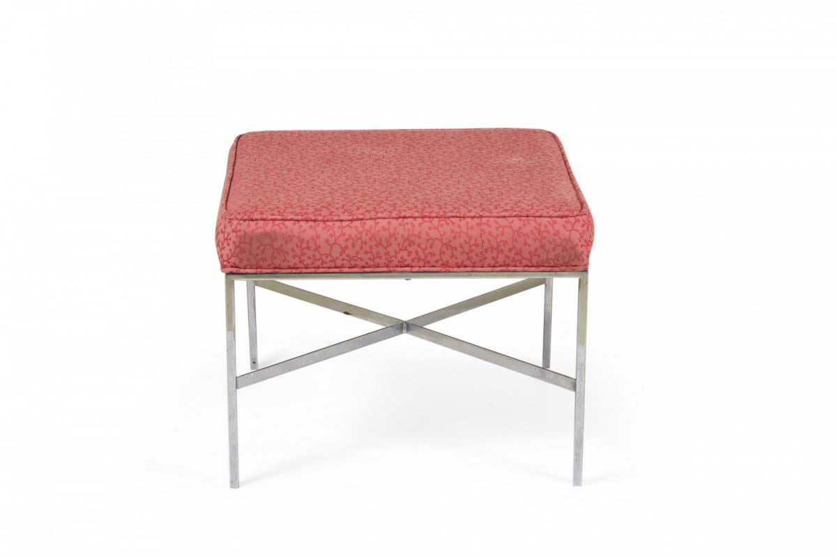 Design Institute of America Modernist Chrome and Raspberry Upholstery Square Bench