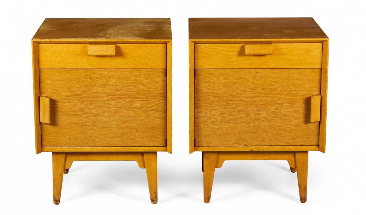 Pair of Jens Risom American Mid Century Blond Oak Bedside Table Commodes