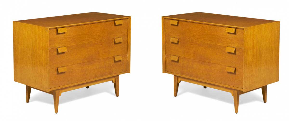 Pair of Jens Risom American Mid Century Blond Oak 3 Drawer Chests