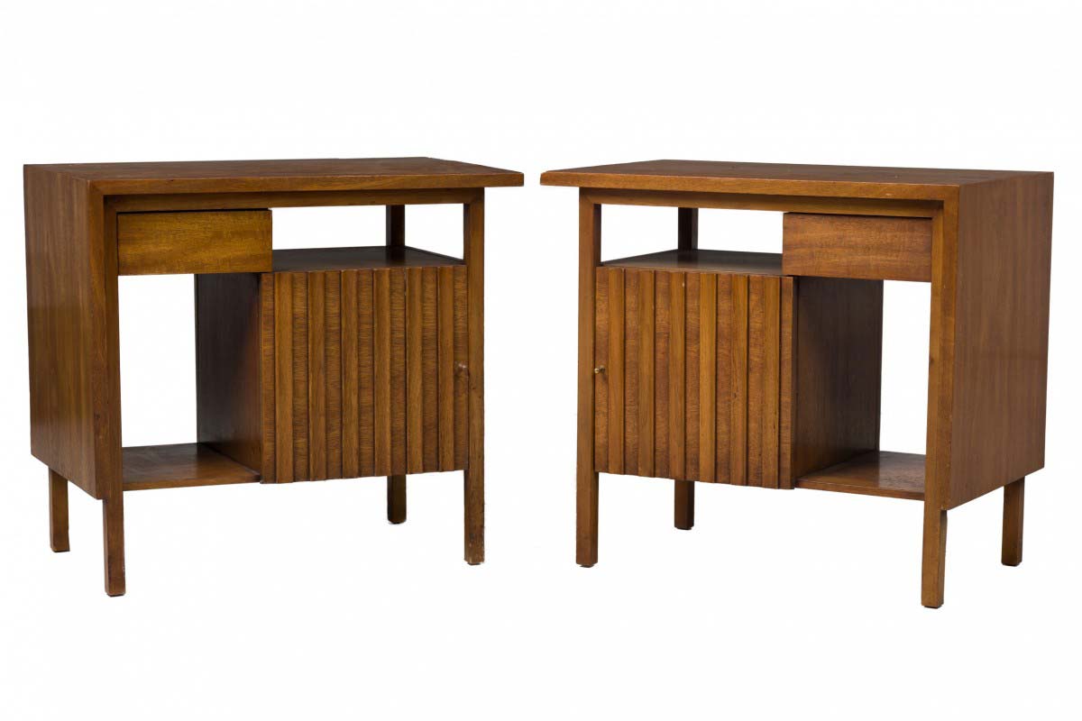 John Stuart American Mid Century Walnut Slat Front Left OpeningNightstands