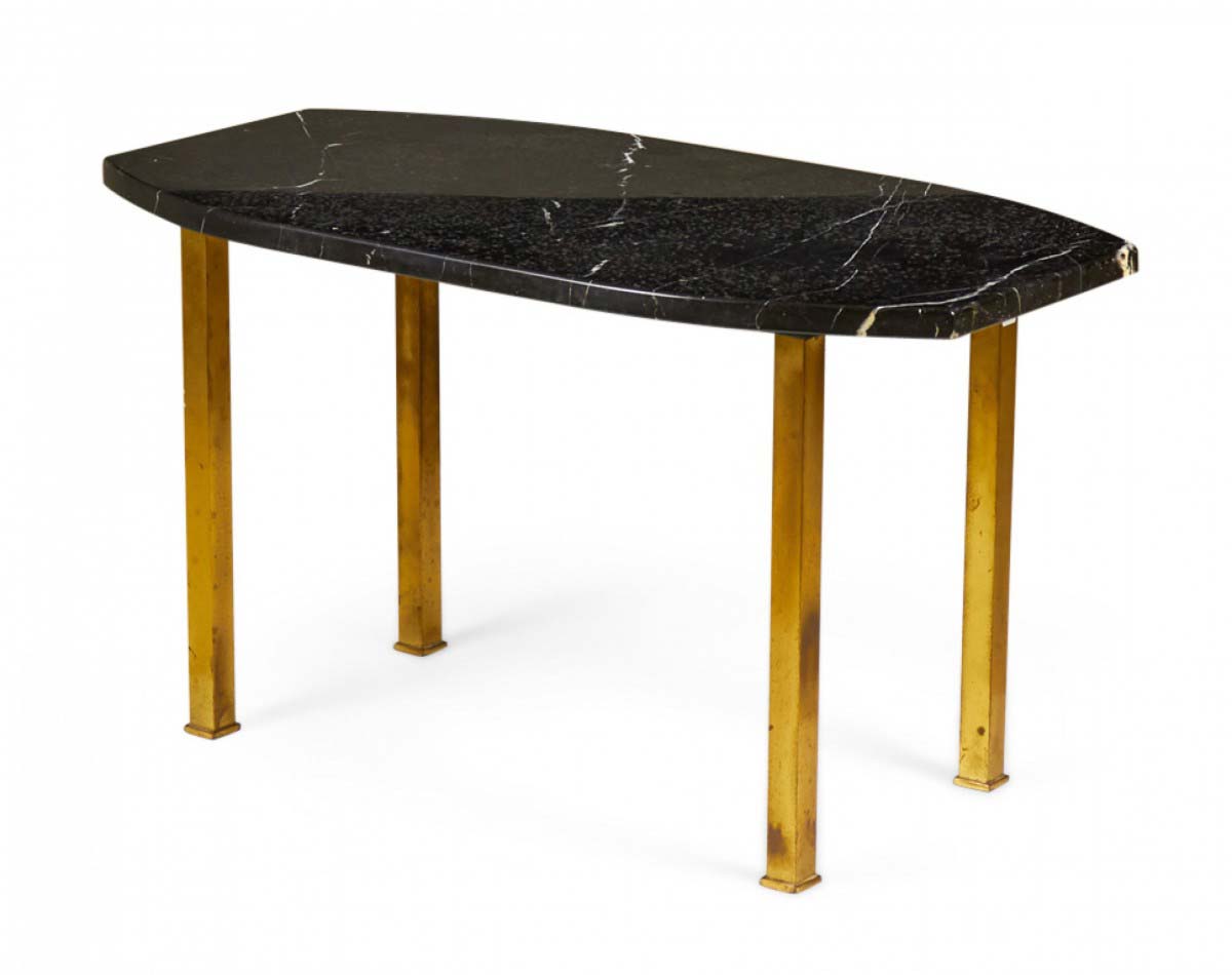 Harvey Probber American Mid Century Black Marble and Brass Cocktail Coffee Table
