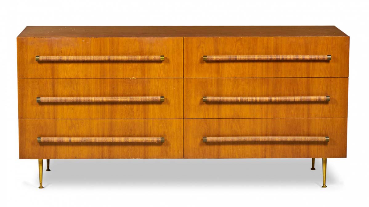 TH Robsjohn Gibbings for Widdicomb Mid Century Walnut Six Drawer Chest of Drawers