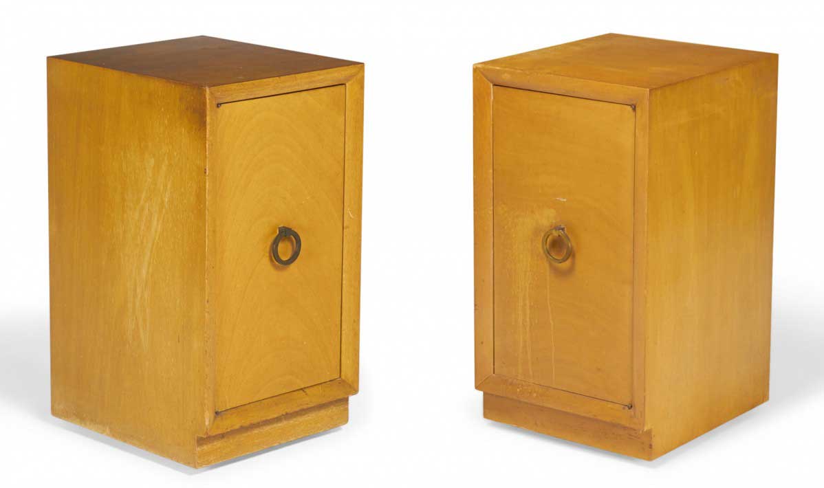 Pair of Widdicomb Modern American Mid Century Blond Maple Tall Single Door Cabinet Nightstand 1