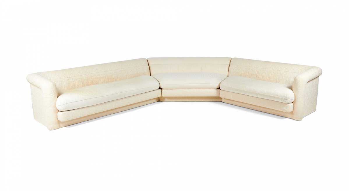 American Mid Century White and Cream Swirl Upholstered 3 Piece Sectional Sofa