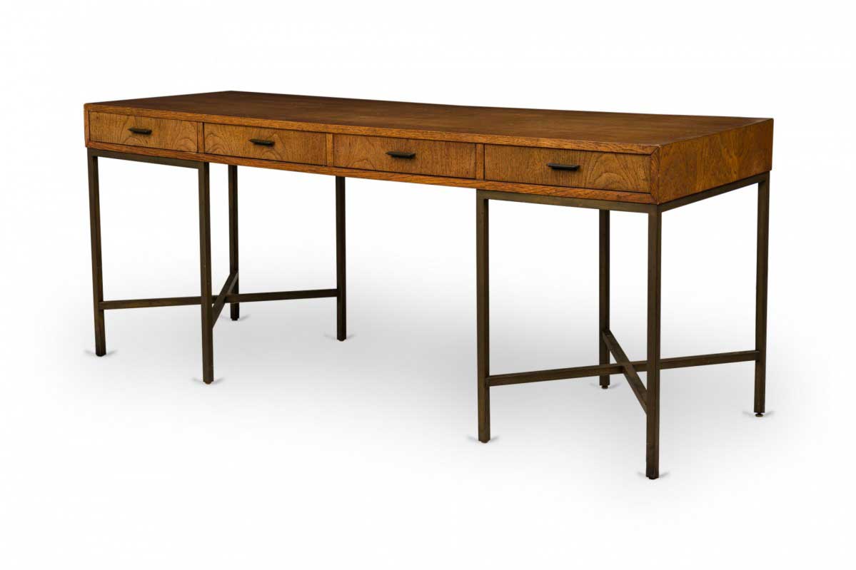 Founders Furniture Co American Mid Century Rectangular Walnut and Bronze Desk