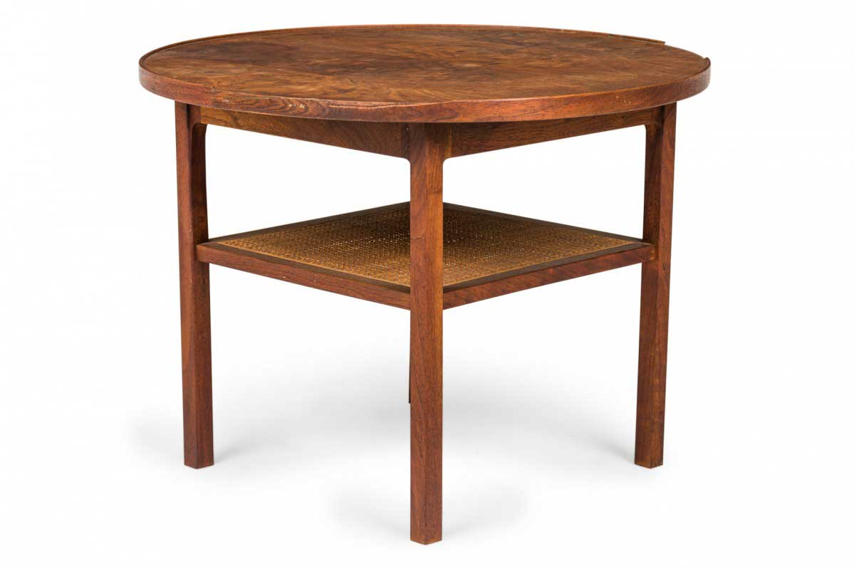 Paul McCobb for Calvin Furniture Co American Mid Century Circular Walnut and Cane End Side Table