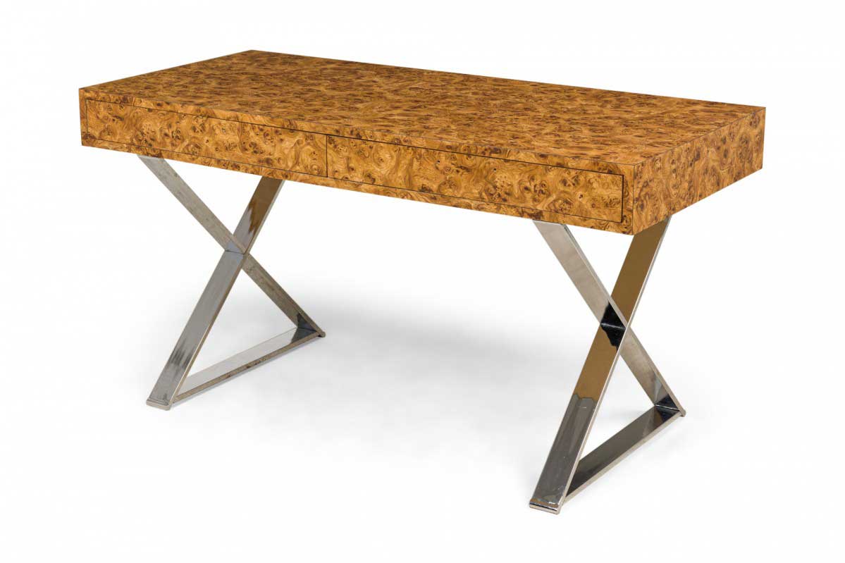 West Michigan Furniture Company American Mid Century Burl Laminate Campaign Desk