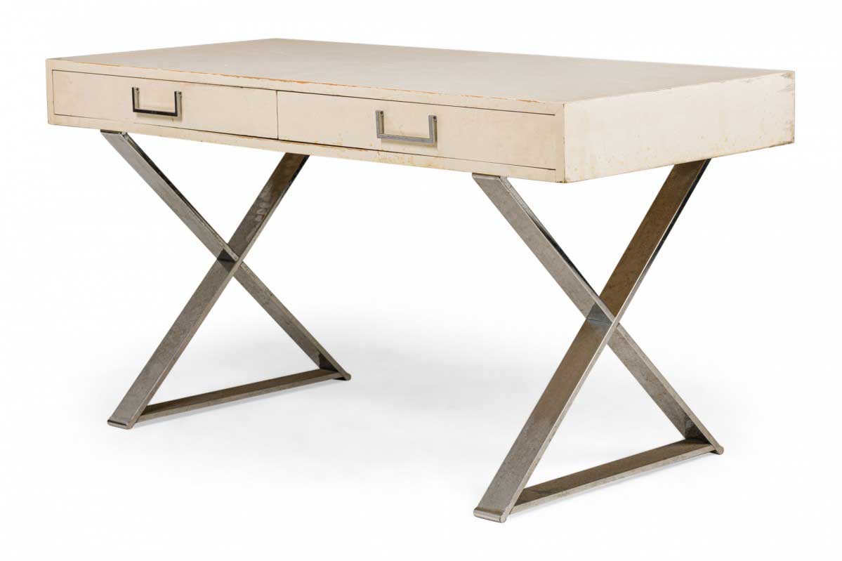 West Michigan Furniture Company American Mid Century White Lacquered Campaign Desk 1