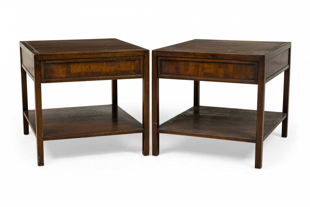 Pair of John Stuart American Mid Century Wooden Single Drawer Two Tier End Side Tables