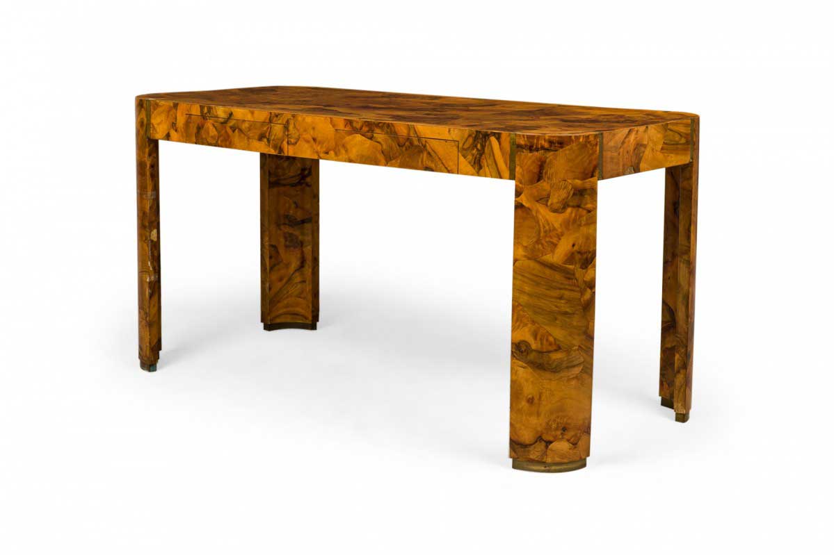 Italian Mid Century Oyster Burl Radius Form Writing Desk