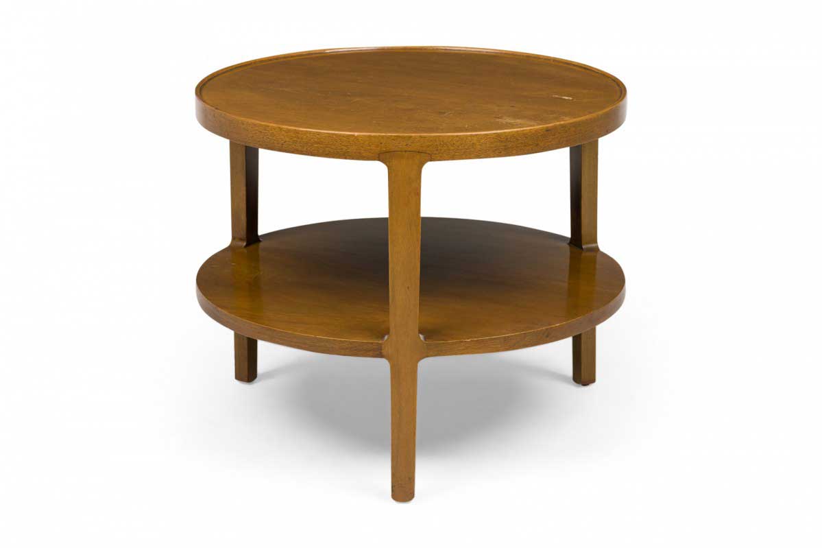 Edward J Wormley for Dunbar Furniture Mid Century Circular Blond Maple Two Tier End Side Table