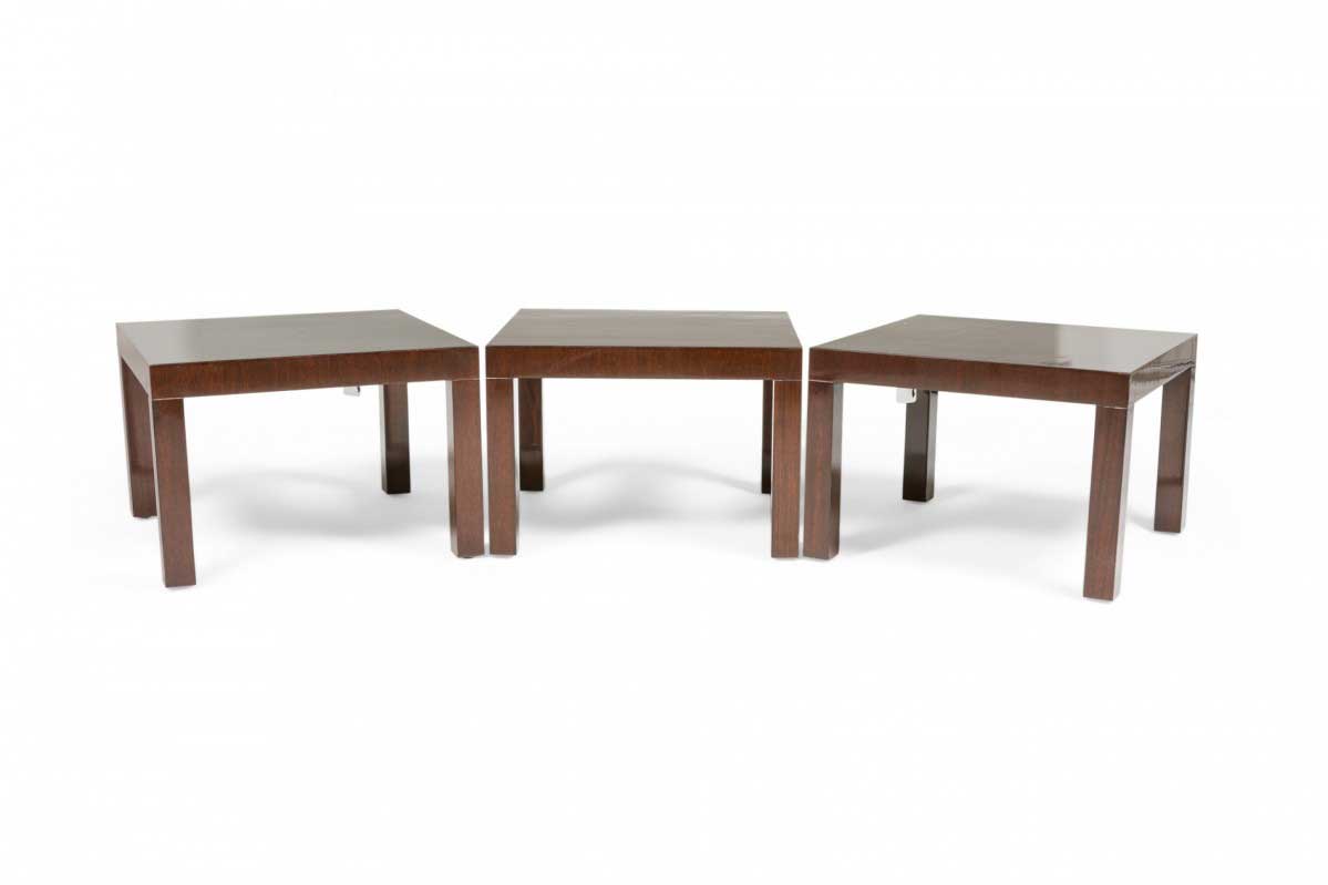 Set of 3 TH Robsjohn Gibbings American Mid Century Walnut Parsons Design End Side Tables