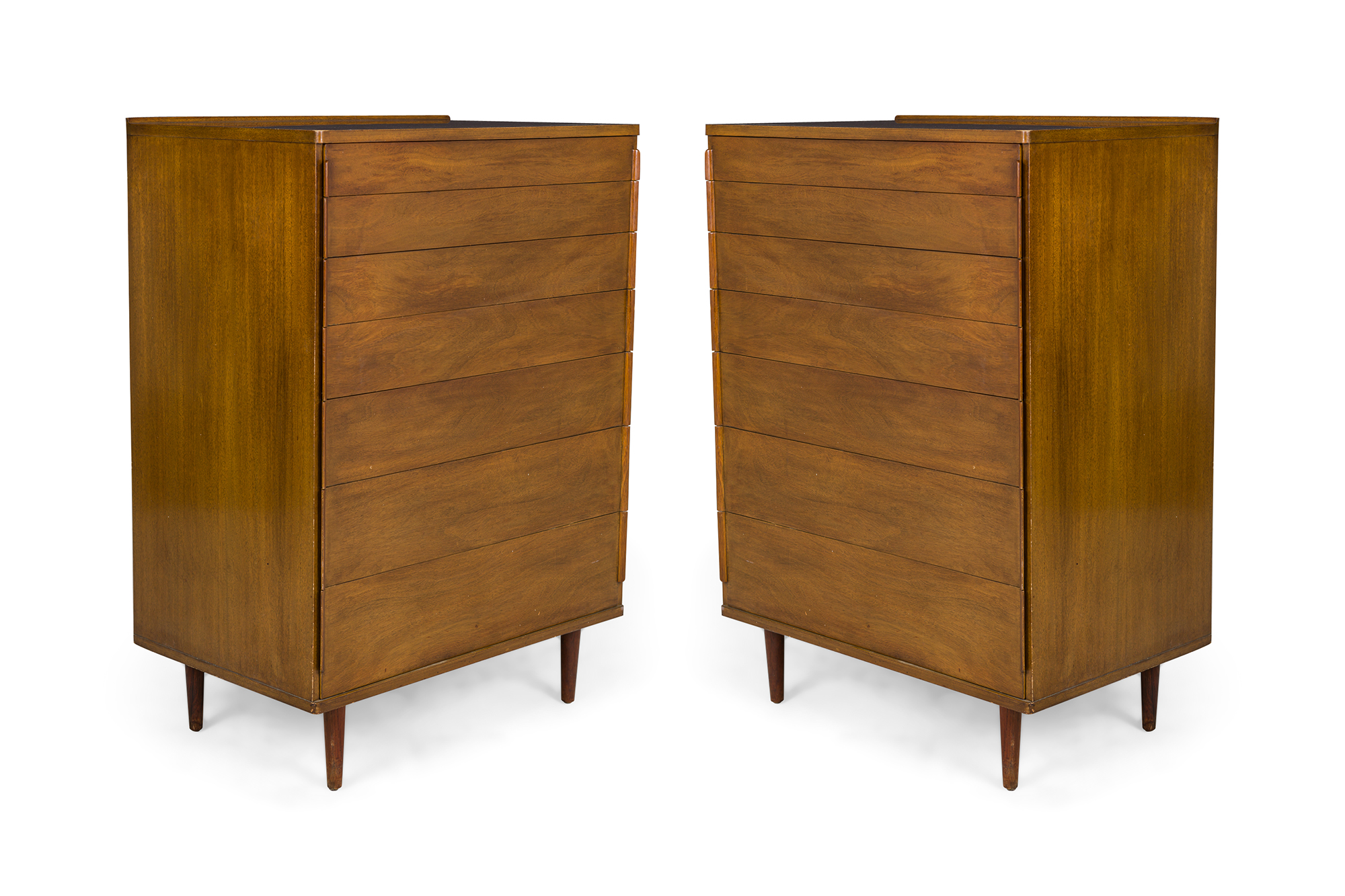 Pair of Edward Wormley for Dunbar Furniture Company American Mid Century Rosewood and Walnut Veneer 7 Drawer Chests