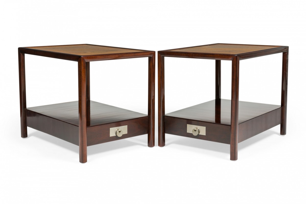 Pair of Michael Taylor for Baker Furniture Co Teak and Mahogany End Side Tables