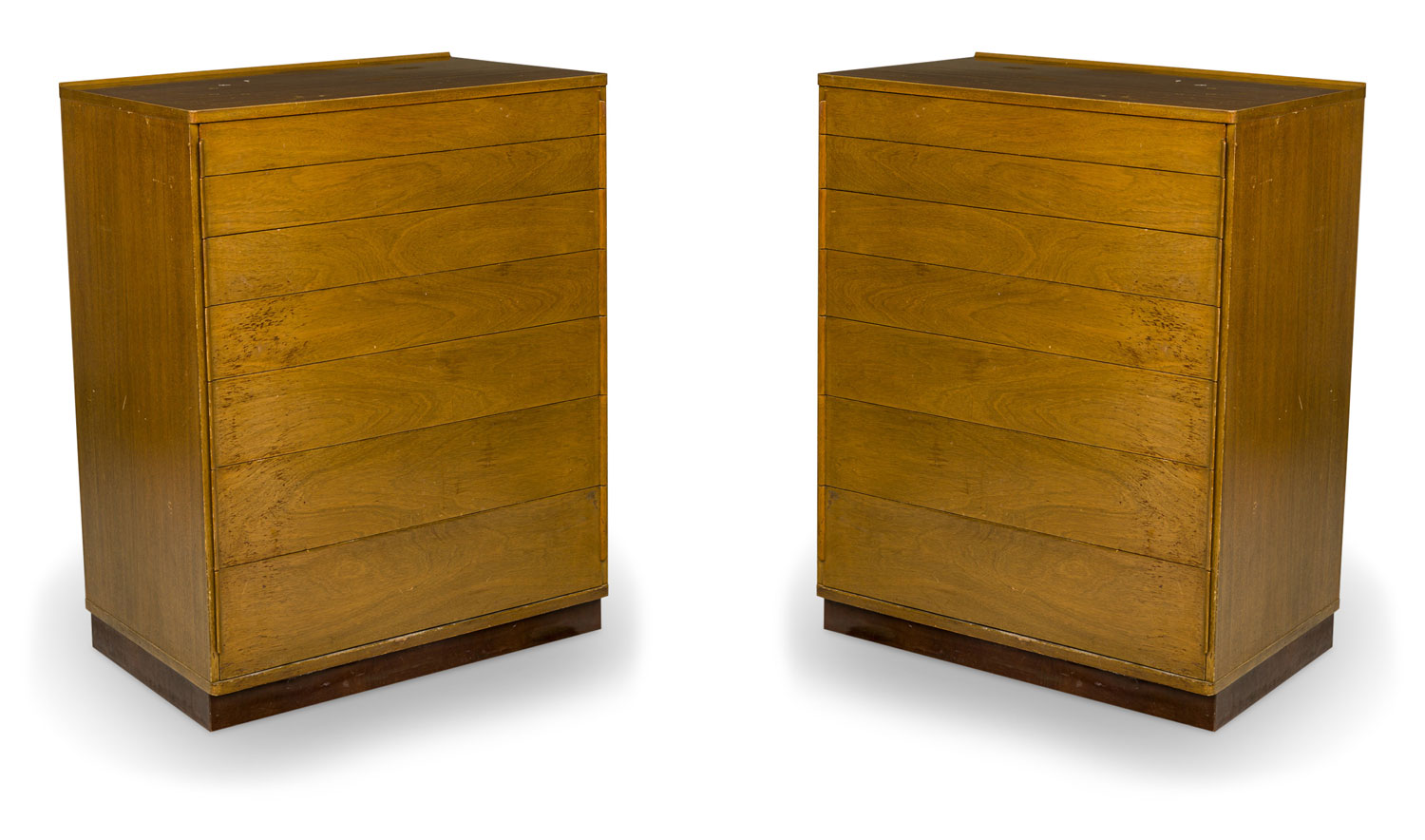 Pair of Edward Wormley for Dunbar Furniture Company American Mid Century Walnut and Leather 7 Drawer Chests