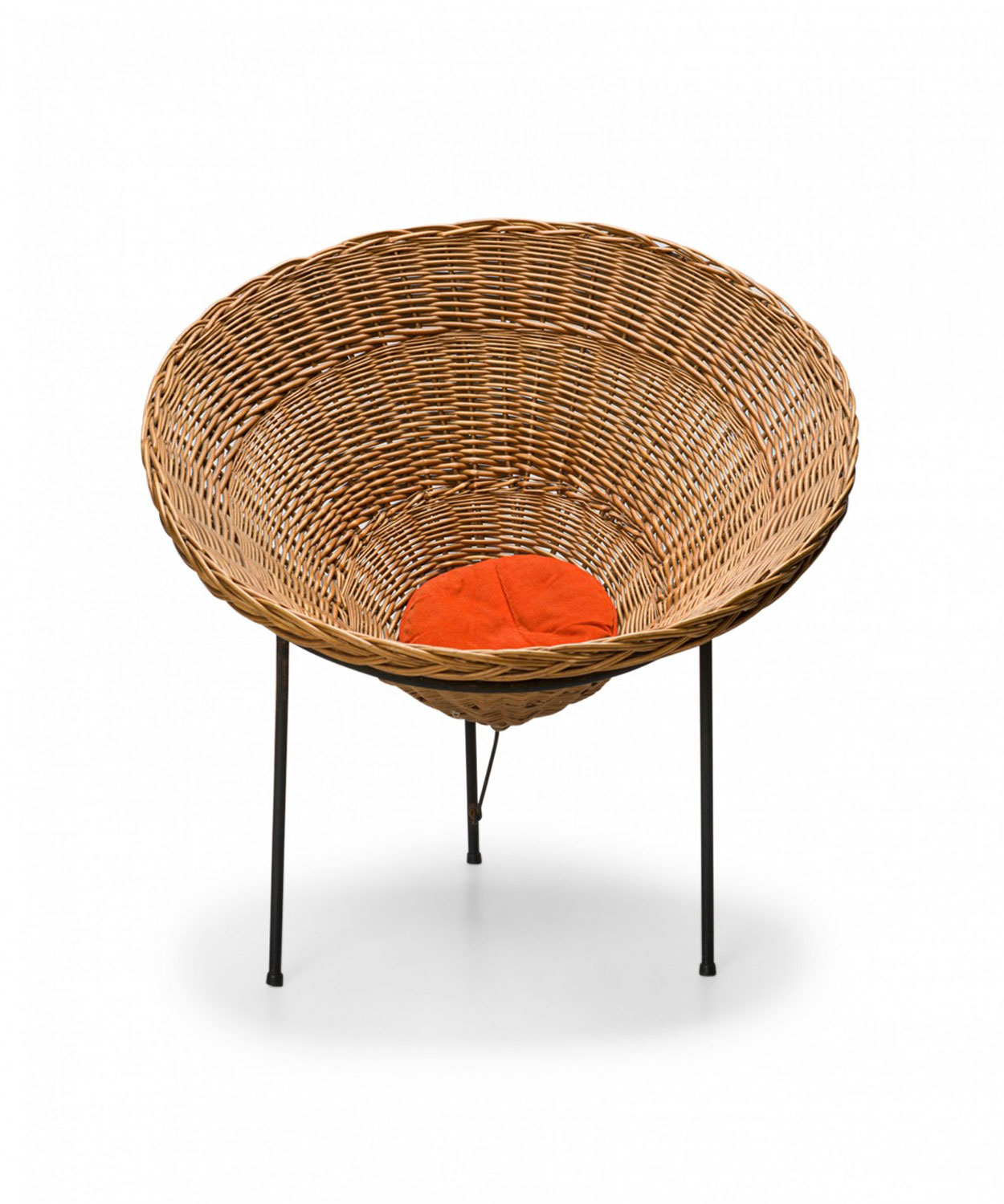 Italian Mid Century Woven Wicker Conical Basket Chair