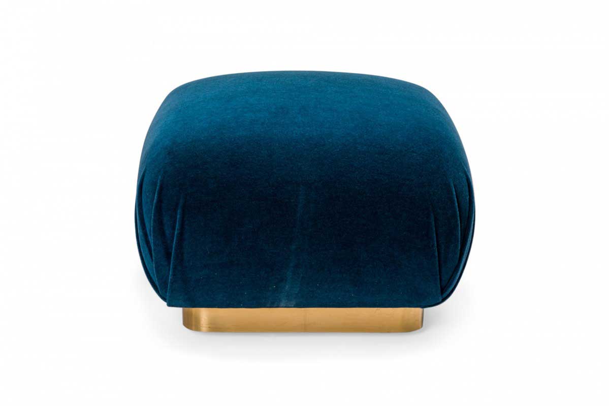 Karl Springer American Mid Century Blue Velvet and Steel Souffle Ottoman
