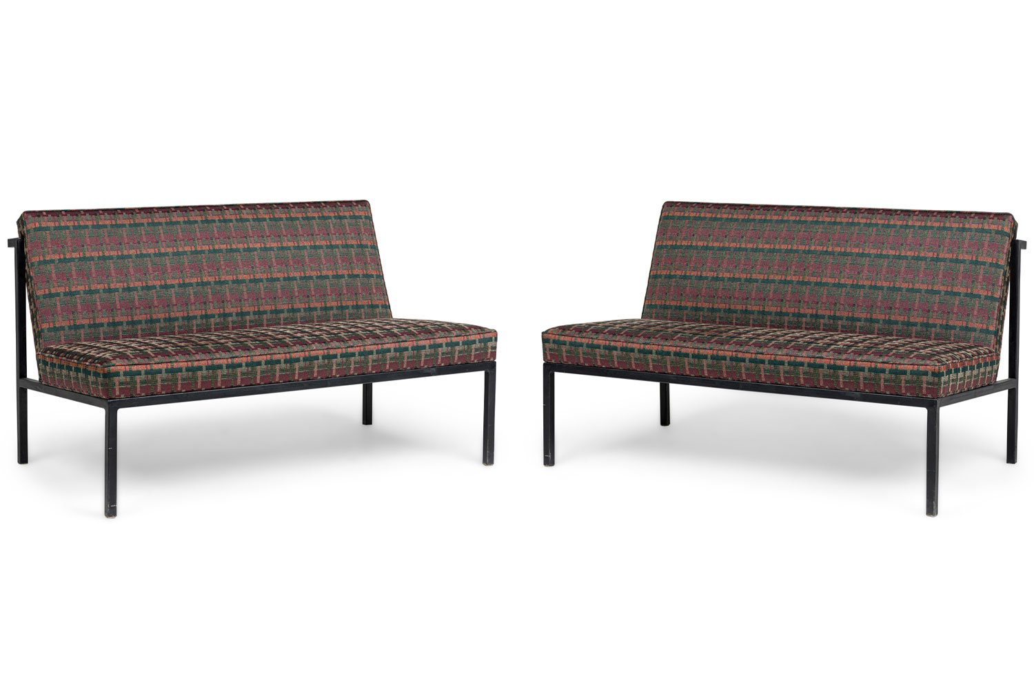 Pair of Florence Knoll Knoll International American Mid Century Upholstered Settees