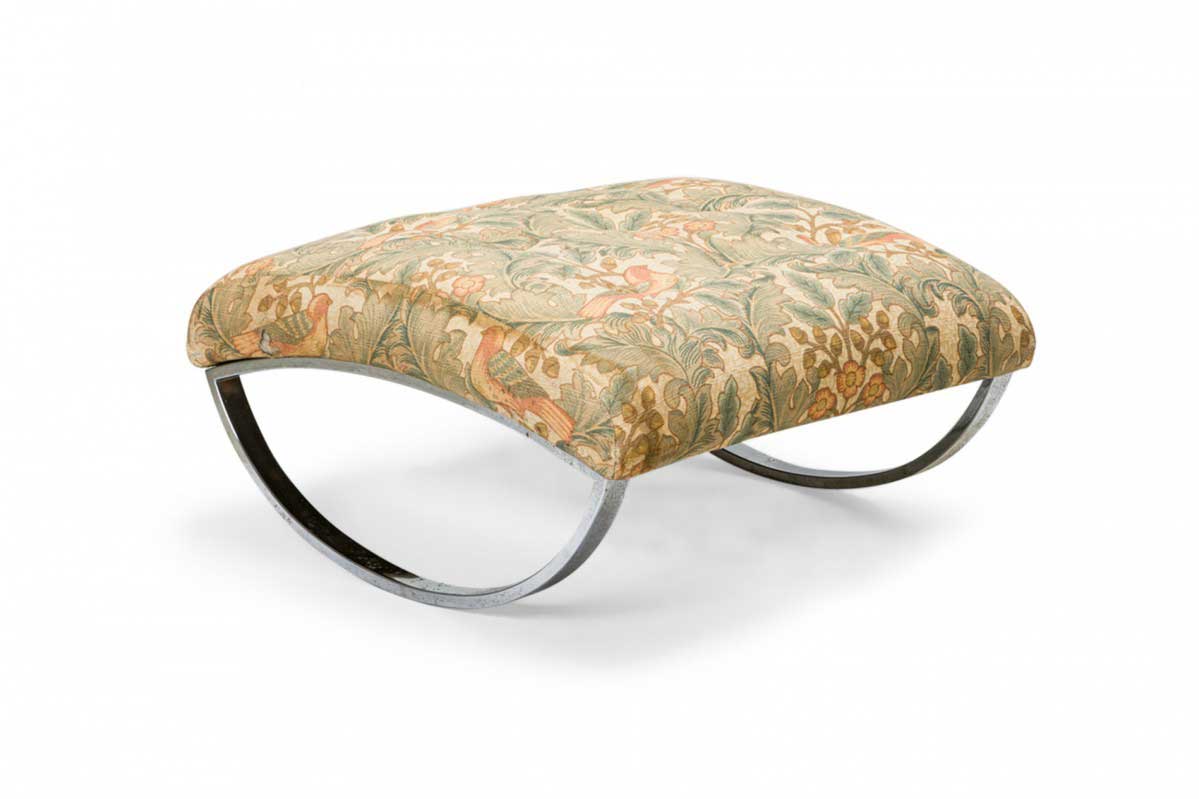 Mid Century Chrome Frame Upholstered Top Rocking Ottoman