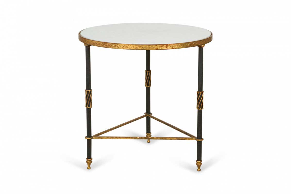Palladio Mid Century White Marble and Black and Gilt Iron Circular End Side Table 1